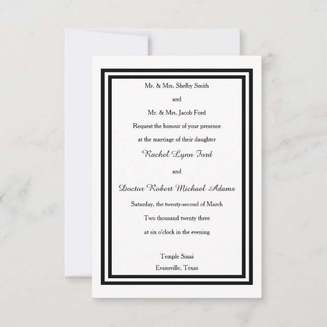 Doble Borde Negro - Invitación de Boda 3x5 (Anverso)