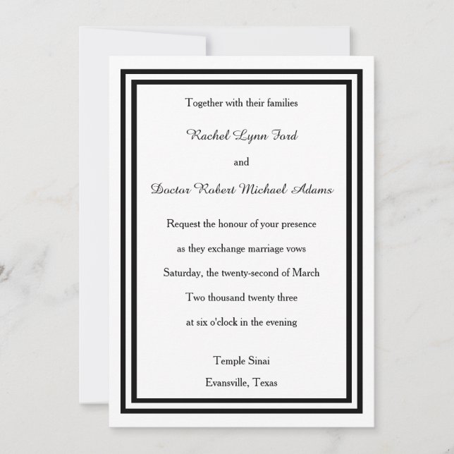 Doble Borde Negro - Invitación de Boda 5x7 (Anverso)