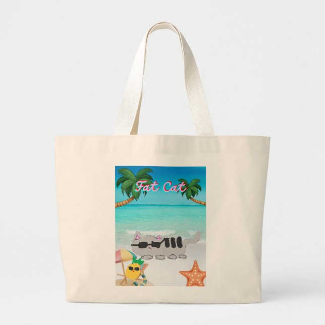 Doble cara bolsa de playa gato gordo de vacaciones (Frente)