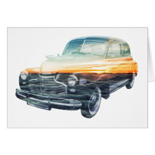 doble exposición al vehículo de puesta al sol