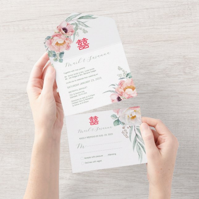 Doble felicidad china todo en una invitación de ma (desgarro)