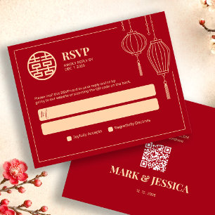 Doble Felicidad Inglés Linterna Roja RSVP Boda