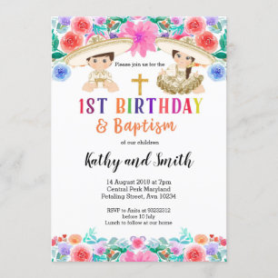 Doble Fiesta Cumpleaños y Bautismo Invitación