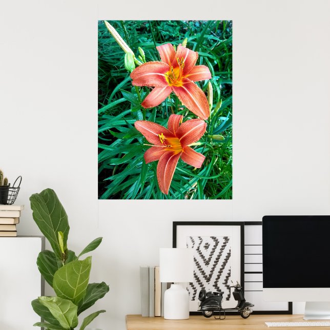 Doble Flor de Lirio Naranja Impresión Foto Póster (Oficina en casa)