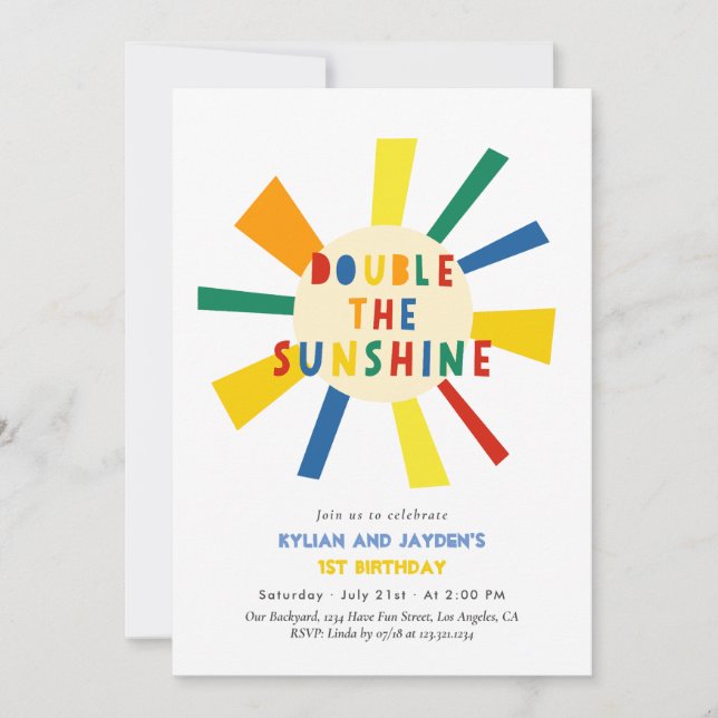 Doble invitación de cumpleaños a los gemelos Sunsh (Anverso)