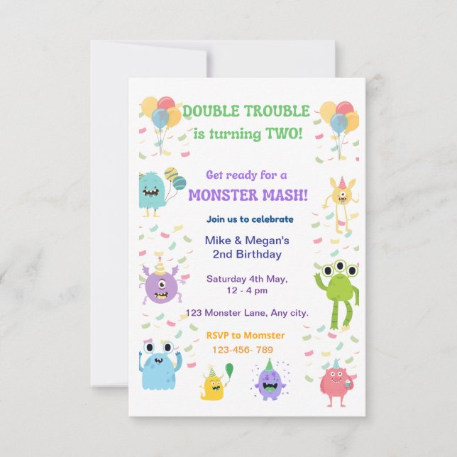 Doble invitación de cumpleaños doble divertido - e (Anverso)