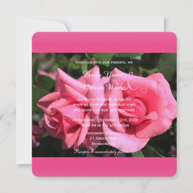 Doble invitaciones de boda a rosas rosados calient (Anverso)