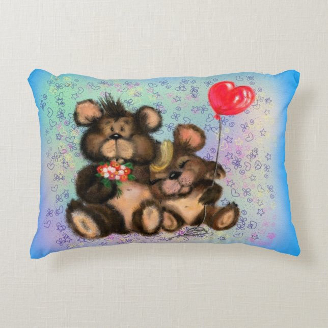 Doble oso con almohada de acento de globo cardíaco (Anverso)