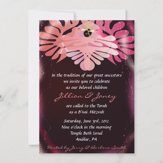 Doble palo de paz B'nai Bat Mitzvah Invitación (Anverso)