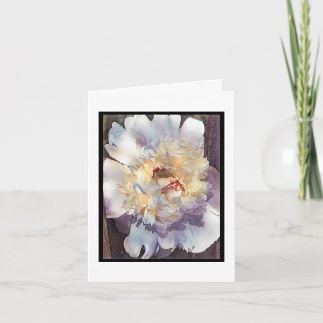 Doble Peony blanco con bordes rosados Tarjeta de f (Anverso)