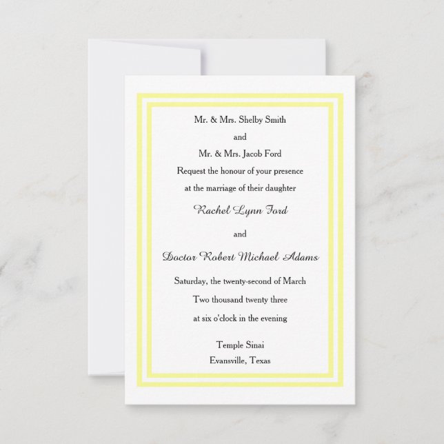 Doble Recorte de Amarillo Suave - Invitación de Bo (Anverso)