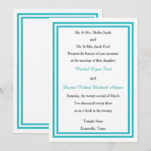 Doble recorte turquesa - Invitación de boda 5x7