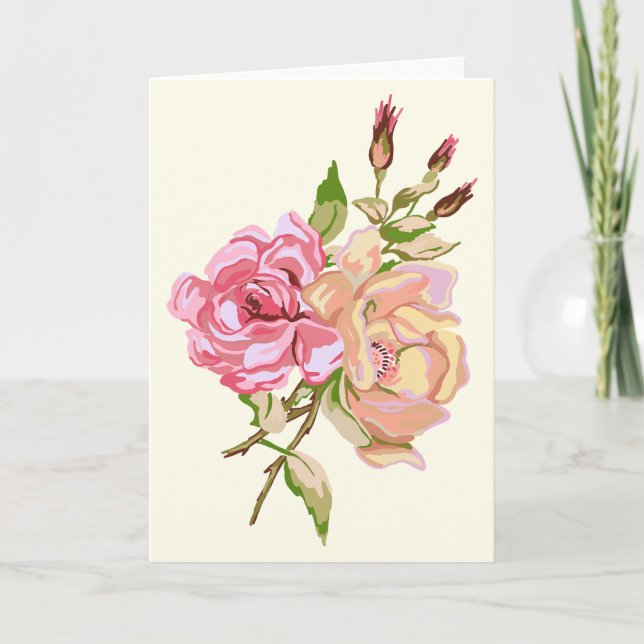 Doble tarjeta de marfil Rosa - en blanco dentro (Anverso)