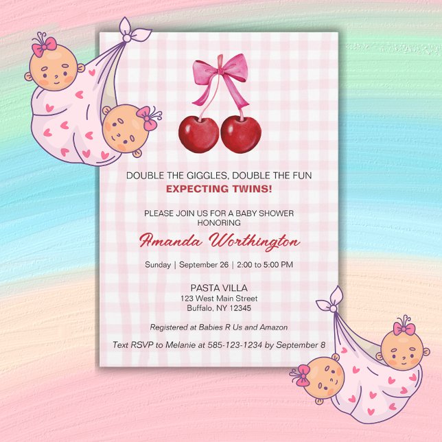 Doble tarjeta plana Baby Shower para Chicas gemelo (Subido por el creador)