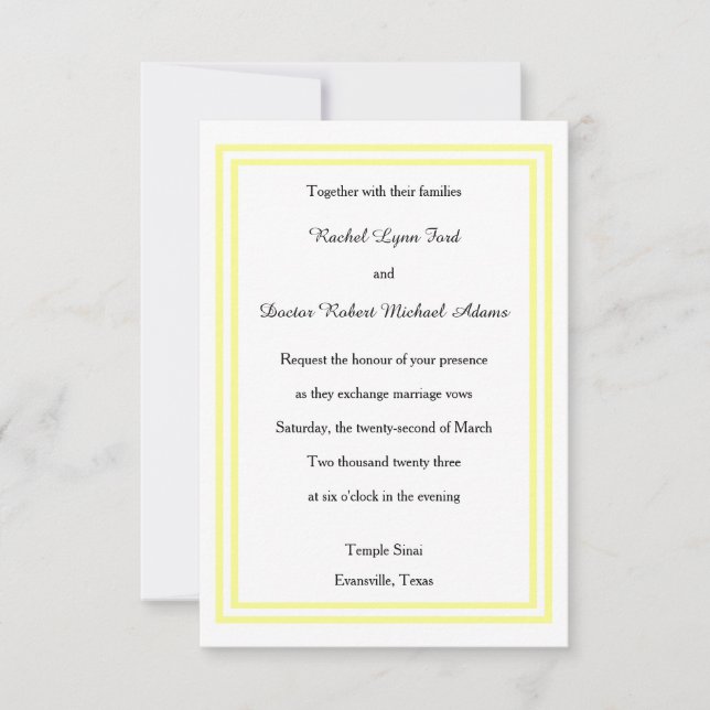 Doble trazo amarillo suave - Invitación a la boda  (Anverso)