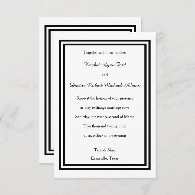 Doble trazo negro - Invitación a la boda 3x5 (Anverso / Reverso)