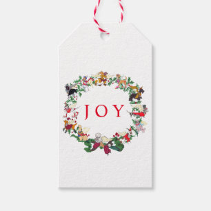 Doce perros de Navidades con etiqueta de regalo