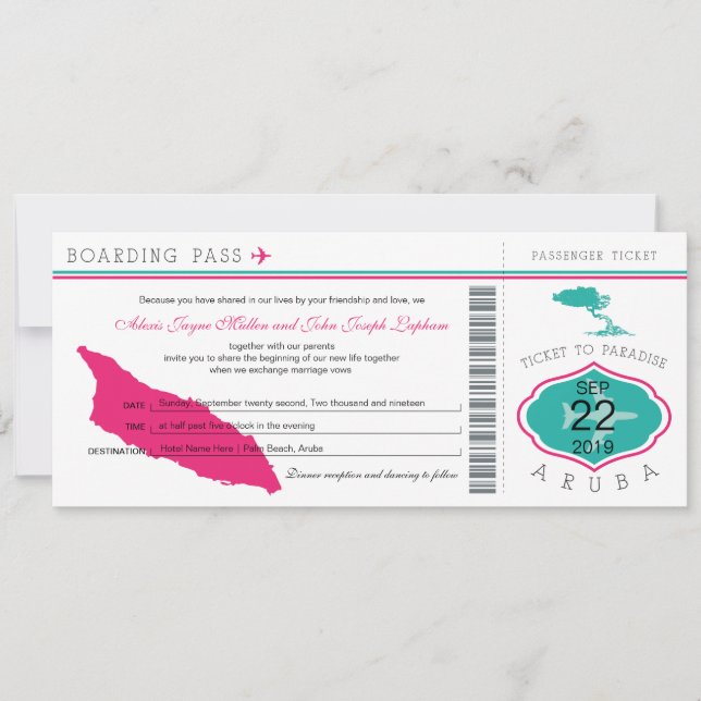 Documento de embarque a la invitación de la boda (Anverso)