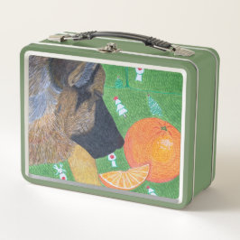 Dog and orange metal lunch box