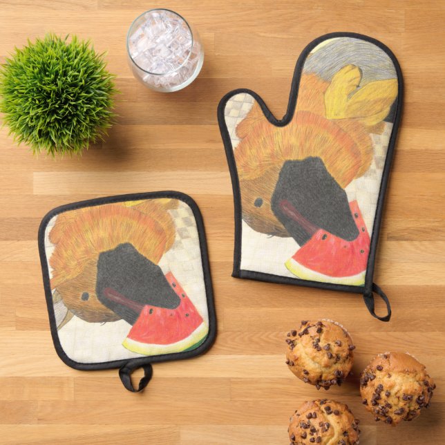 Dog and watermelon oven mitt & pot holder set (De arriba hacia abajo)