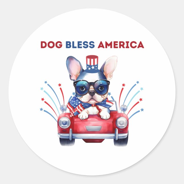 Dog Bless America Pun Round Pegatina (Anverso)