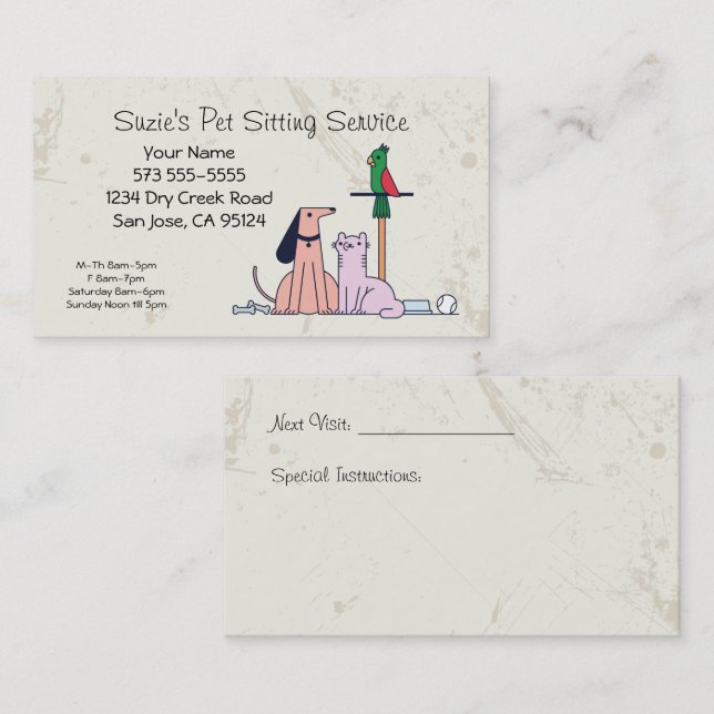 Dog Cat Bird Mascota Sitting Service Tarjeta de pr (Anverso / Reverso)