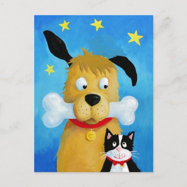 Dog con tarjeta postal de diversión para gato y hu (Anverso)