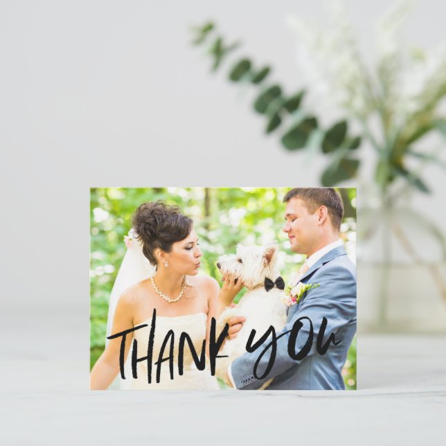 Dog en Boda Foto Gracias Postal (Anverso de pie)
