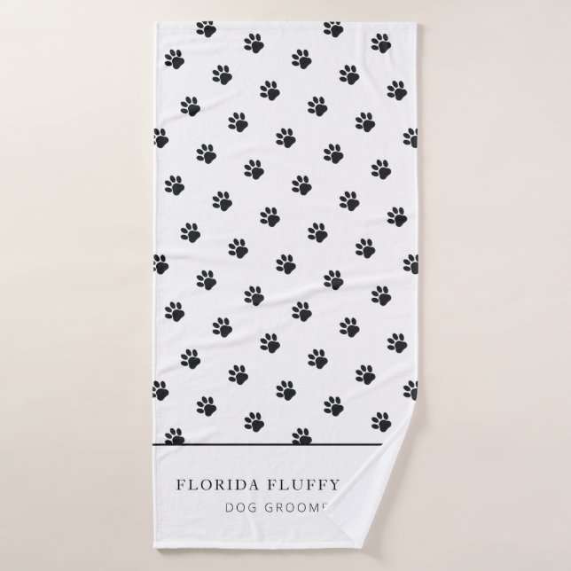Dog Groomer Business Paw Print Pattern Bath Towel (Toalla de baño)