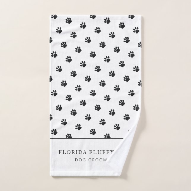 Dog Groomer Business Paw Print Pattern Hand Towel (Toalla de mano)
