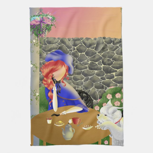 Dog & Lady en Café Té Almuerzo Toalla (Vertical)