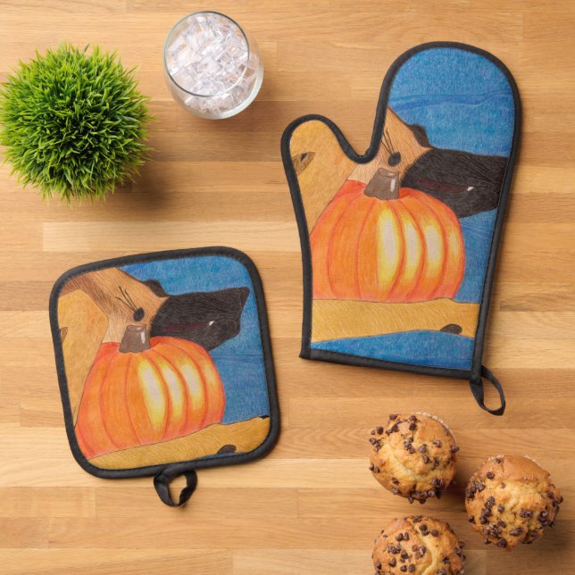 Dog paws and pumpkin oven mitt & pot holder set (De arriba hacia abajo)