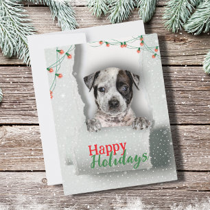 Dog Peeking Navidades Leyenda Tarjeta de vacacione