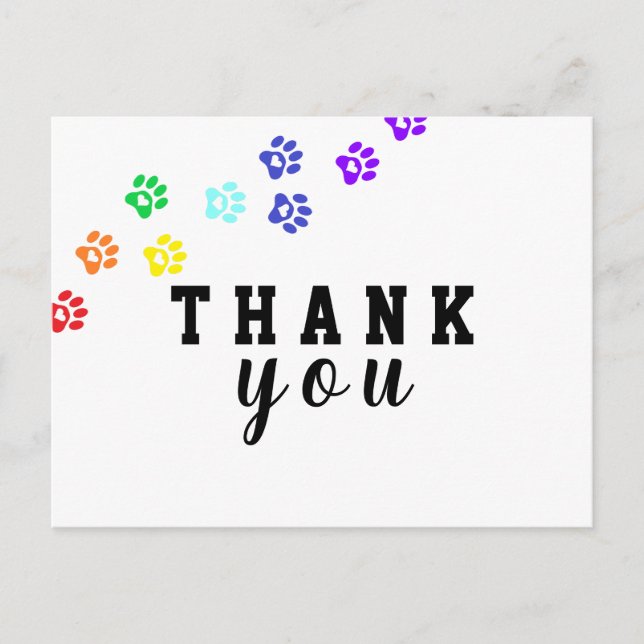 Dog Rainbow Paw Personalizado Gracias tarjeta (Anverso)