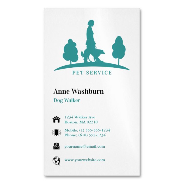 Dog Walker | Tarjeta de visita Aqua Pet Care (Frente vertical)