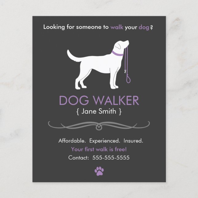 Dog Walker Walker Walking Business Flyer Plantilla (Frente)