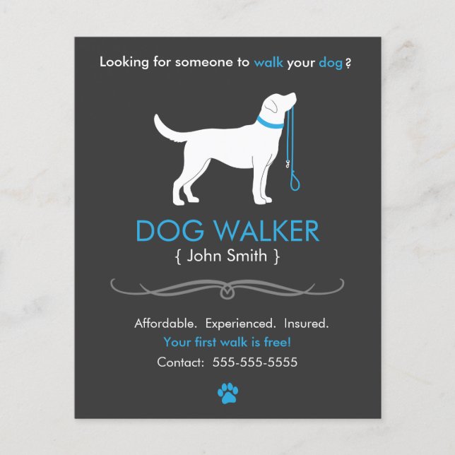 Dog Walker Walker Walking Business Flyer Template  (Frente)