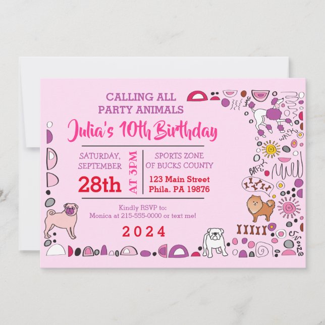 Doggy Dog Birthday Party Puppy Invitación (Anverso)