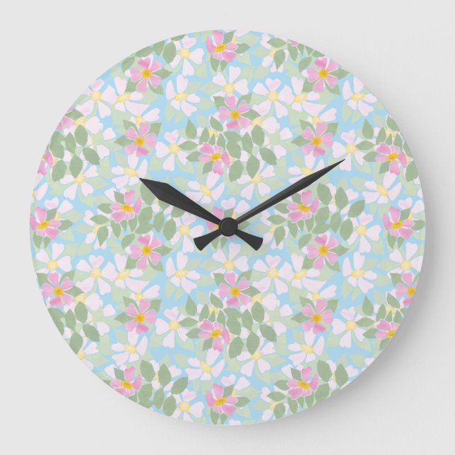 Dogroses rosados en el reloj de pared de cielo azu (Anverso)