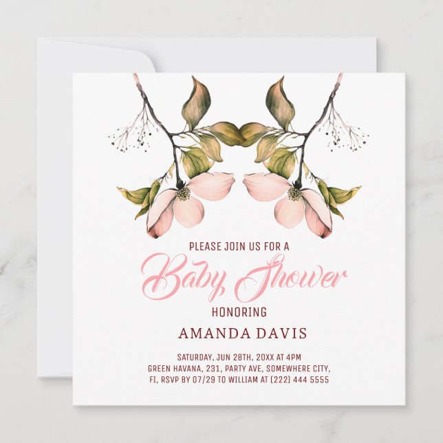 Dogwood acuarela rosa | BABY SHOWER (Anverso)