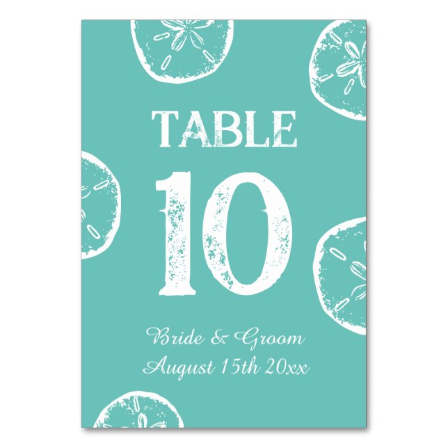Dólar de arena para números de mesa de boda en la  (Anverso)