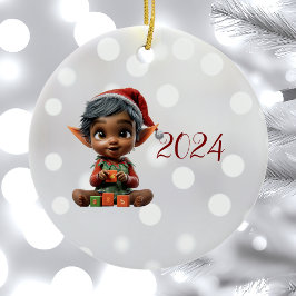 Doll Baby Navidades Elf Ornamento cerámico