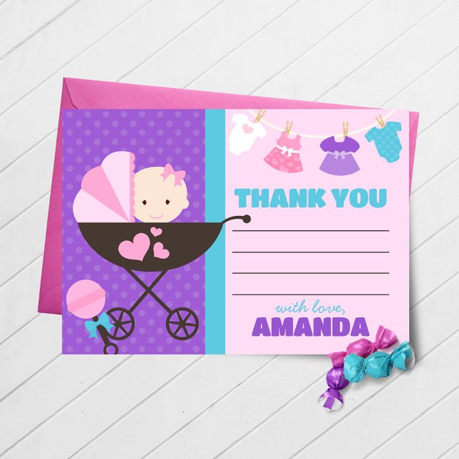Doll bebé Gracias tarjetas con sobres (Baby Doll Birthday Thank You Cards)
