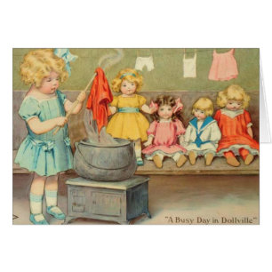 Dolly Laundry Chica Vintage Jugando Muñecas Cute