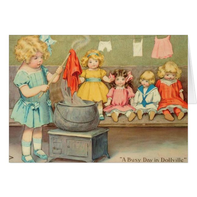 Dolly Laundry Chica Vintage Jugando Muñecas Cute (Anverso (Horizontal))