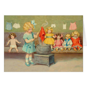 Dolly Laundry Chica Vintage Jugando Muñecas Cute