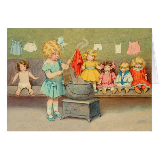 Dolly Laundry Chica Vintage Jugando Muñecas Cute (Anverso (Horizontal))