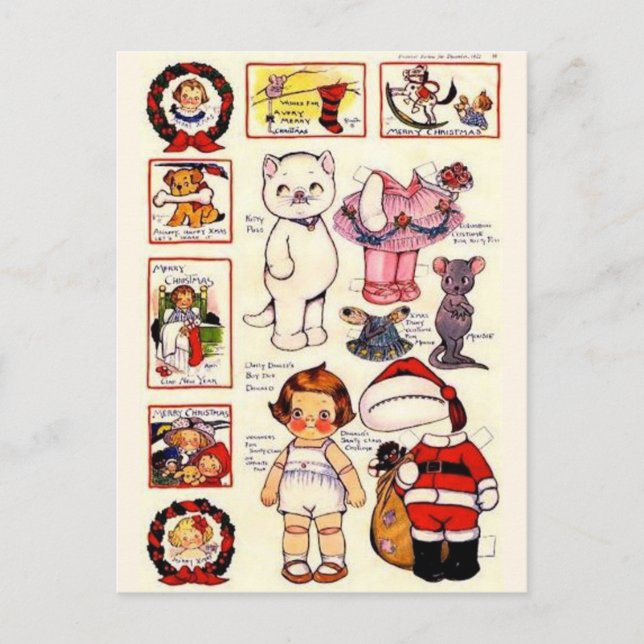 DollyDingle Kitty Paper muñecas Navidad vintage (Anverso)