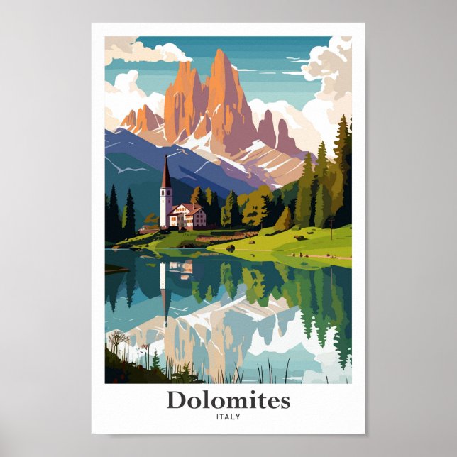 Dolomitas Italia Viaje Arte Ilustracion Vintage (Frente)