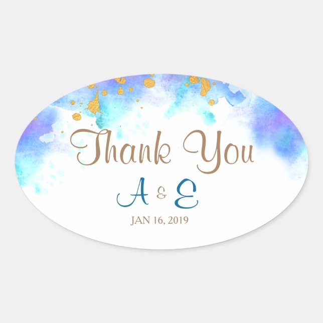 Dolphin azul acuarela Gracias Pegatina Oval (Anverso)